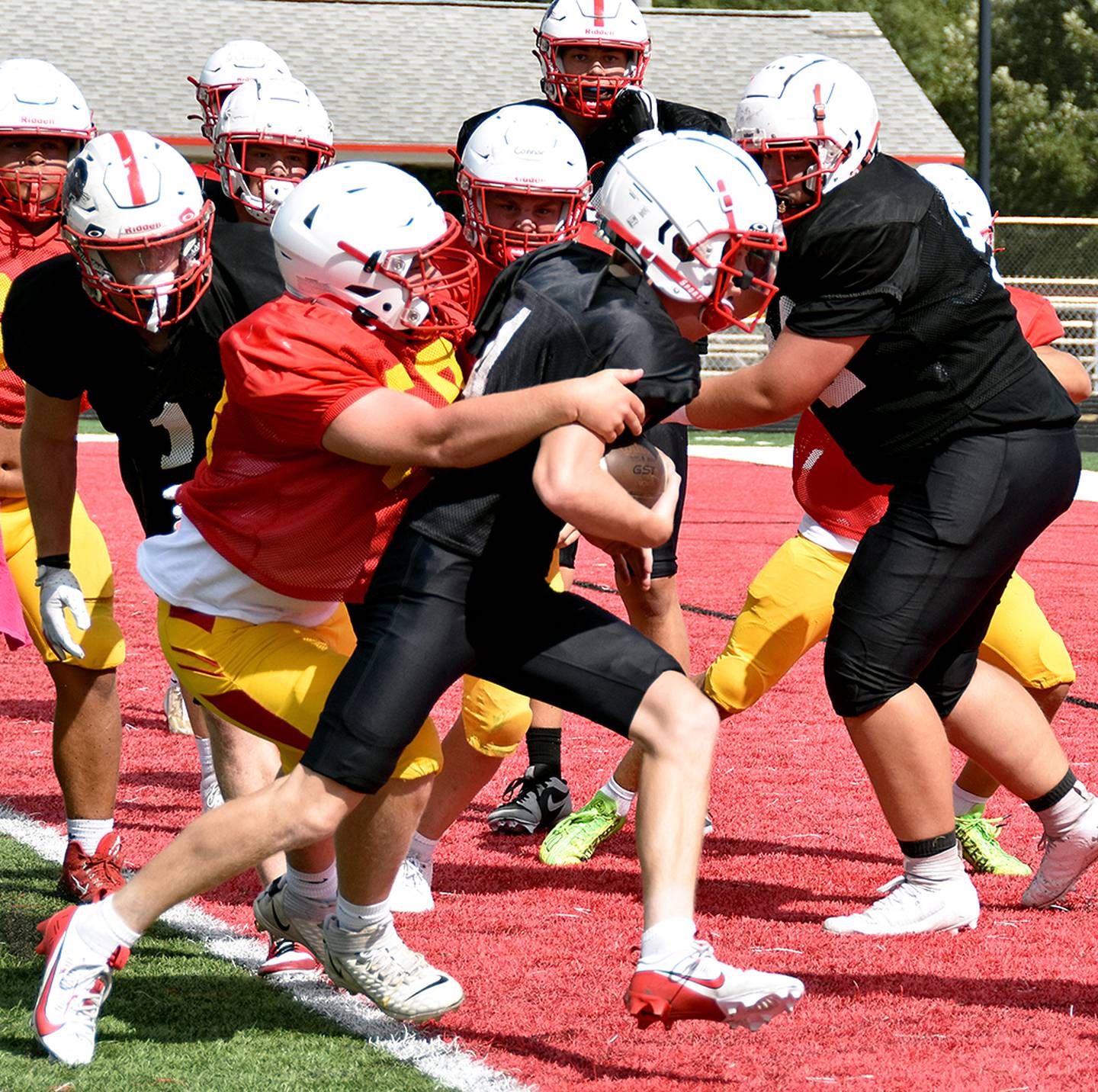 Tanner Ray takes the ball into the end zone in last year's scrimmage. Ray, a sophomore, is slated to start at quarterback for the Panthers this season.