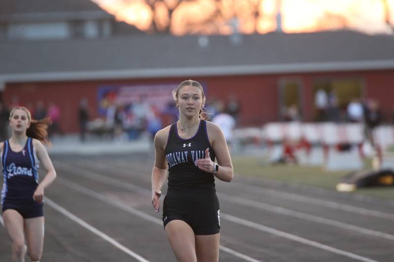 Nodaway Valley's Chloe Rardin competes in a sprint race for the Wolverines in a meet Tuesday, April 9 in Earlham.