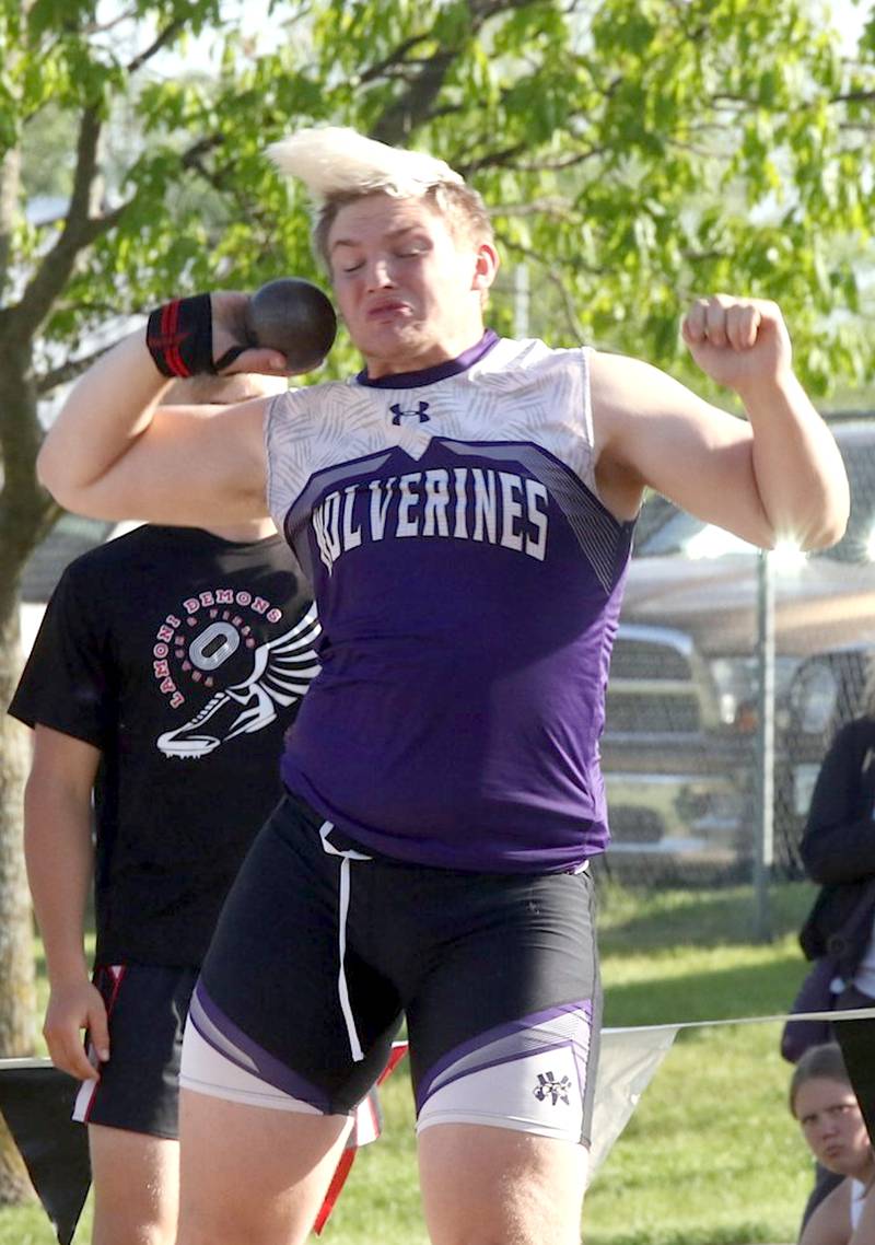 Nodaway Valley junior Trent Warner throws the shot put in the state qualifying meet last Thursday, May 9 at Mount Ayr.