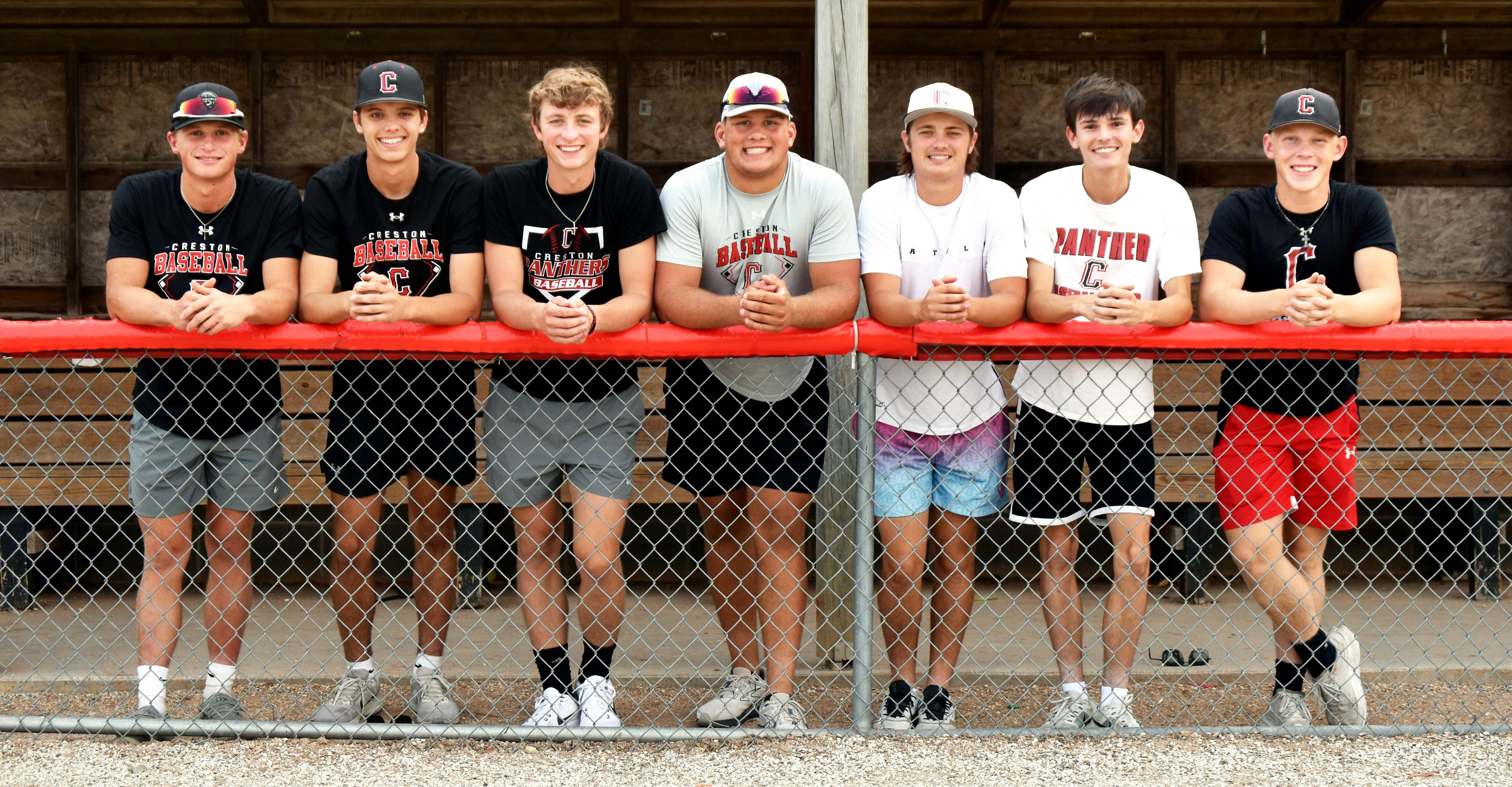 Creston baseball sends off its seven seniors Wednesday at the banquet. From left, Sam Henry, Dylan Hoepker, Cael Turner, Quinten Fuller, McCoy Haines, Gavin Millslagle and Milo Staver.