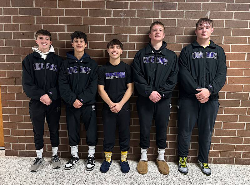 Nodaway Valley/OM's state wrestling qualifiers for 2024 are from left, Ty Strode, Kevin Steeve, Carmine Shaw, Ashton Honnold and Trent Warner.