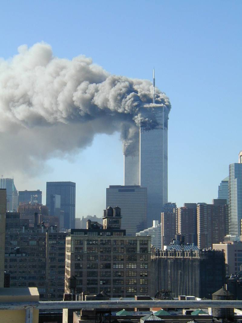 Moments after hijacked Flight 11 and Flight 175 struck the north and south towers of the World Trade Center. Both towers collapsed less than two hours later. Nearly 3,000 people were killed on Sept. 11, 2001, the worst terror attack to ever occur on American soil.