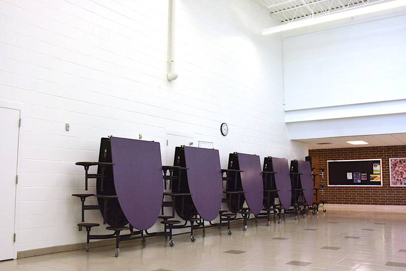 White walls in the Nodaway Valley High School commons have replaced accents of various colors that were there before. The fresh coat of paint is part of a multi-faceted construction project that happened over the summer in the building.