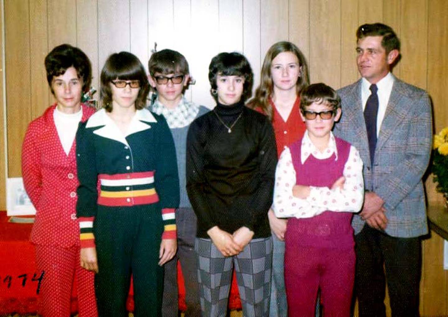 Lois and Fritz Weis of Afton stand with their five children in 1974. Pictured from left, Lois, Jill, Gregory, Pam, Teresa, Mark and Fritz.