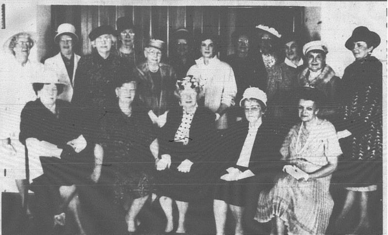 Celebrating the 94th anniversary of the Bancroft History Assembly Monday are members, left to right, seated: Vera Emerson and life members Dora Coen, Mary Fisher, Hazel Hepler and Jean Hoyt. Back row, Jean Boyd, Mary Jean Kuhns, Margaret Martens, Pat Brumley, Grace Eddy, Bard Bjorn, Roberta Tedlock, Anna McLean, Fossie Roberts, Irene Marriott, Betty Hobbs and Jeanette Gildsig.