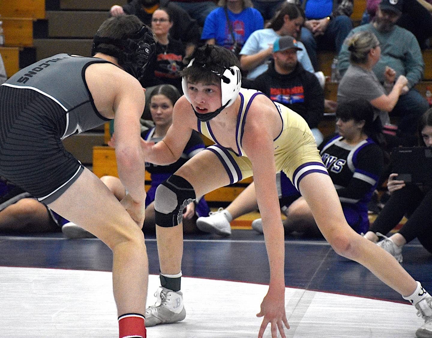 Ty Strode looks for his next shot against an opponent from Wayne at the district tournament Saturday, Feb. 10 at Interstate 35.