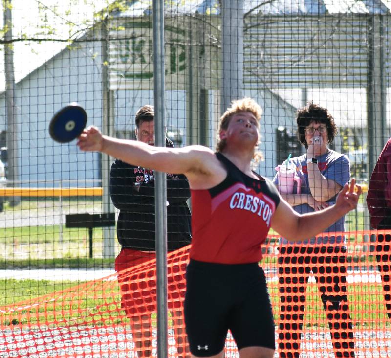 Quinten Fuller throws the discus at a track and field meet during his four-year career participating in four sports. Fuller was Creston's recipient of the Bernie Saggau Award during the senior awards program last month.