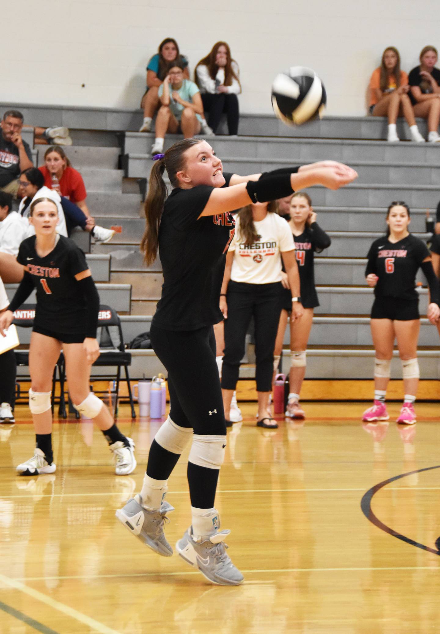 Hollynn Rieck connects with the ball. Rieck had 10 kills and 10 assists on the night.