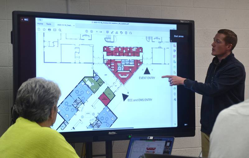 DLR Group Senior Design Leader Andrew Van Leeuwen goes over the proposed plan for the ECC addition.