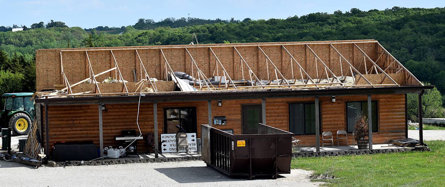Union County Conservation office at Three Mile Lake was destroyed during the April 26 tornadoes. Staff continues to assess damage and property inside.