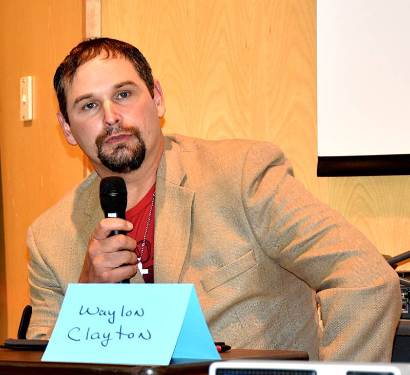 Incoming Creston Mayor Waylon Clayton, pictured here at the Creston City Council candidate forum, spoke Monday at Creston Rotary.