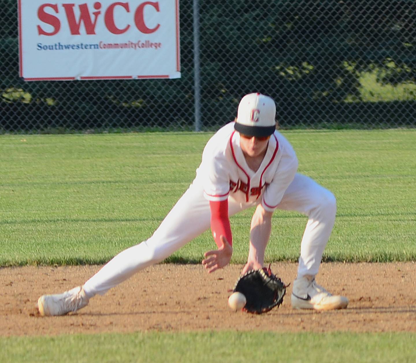 Shortstop Tanner Ray field a ground ball during Creston's home game against Clarinda Thursday.