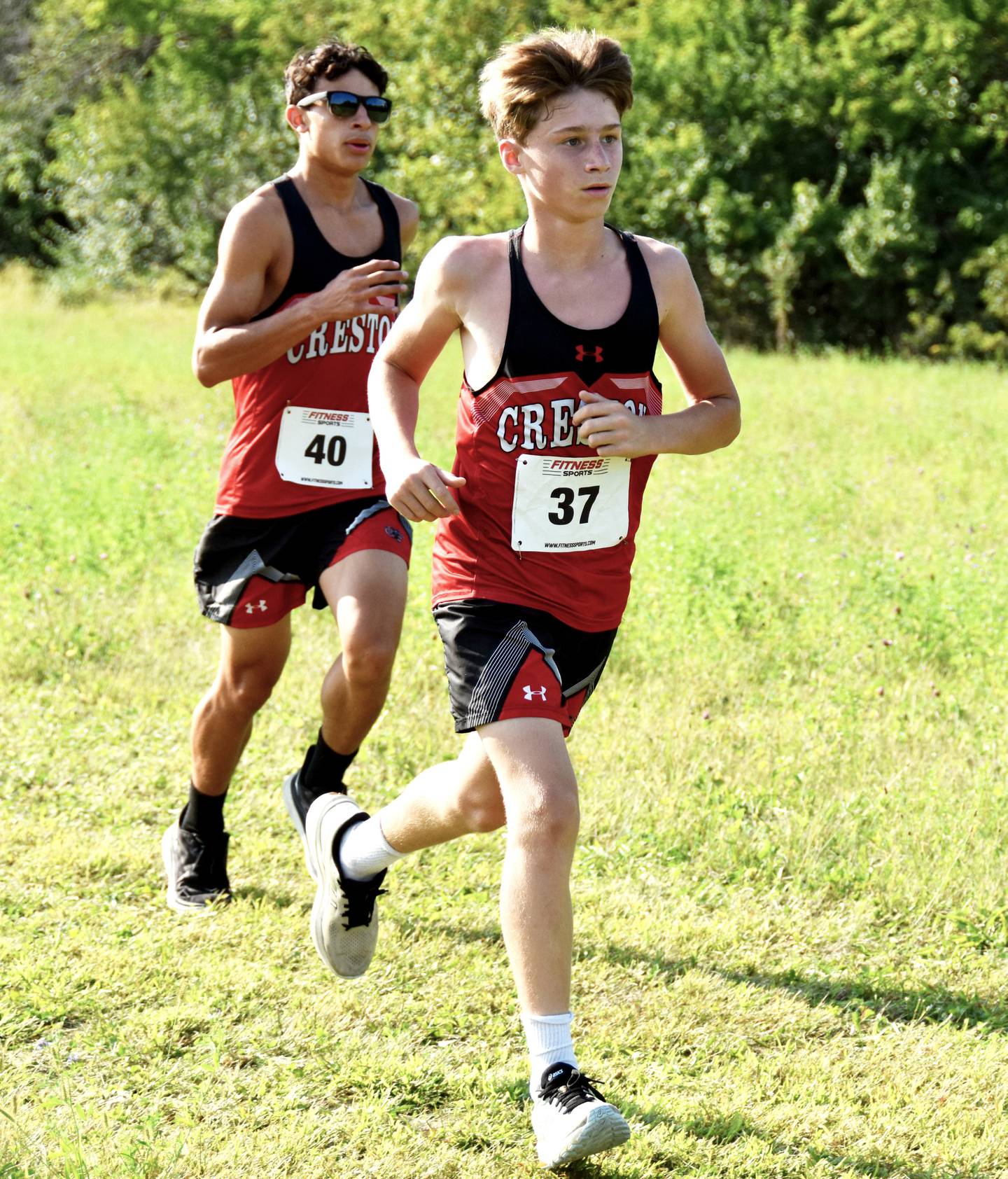 Freshman Austin Jondle, front, and junior Hector Suazo, back, placed 38th and 24th, respectively, at West Central Valley.