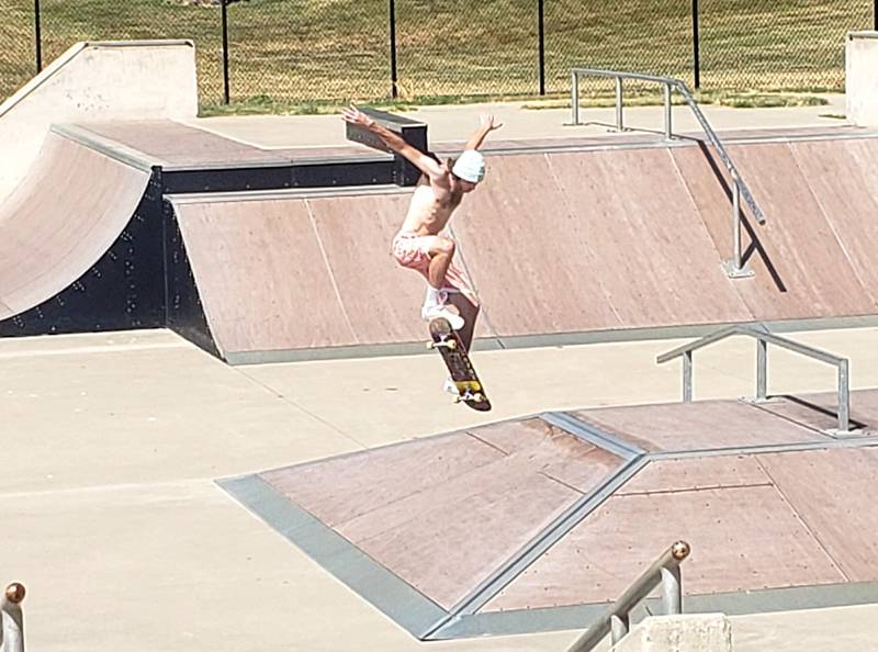 A skater gets some air during a Skate for Awareness competition at McKinley Park in 2022.