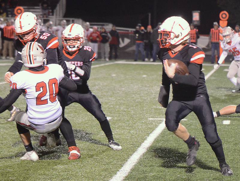 Weston Trapp heads upfield against Harlan during the 2023 season. Trapp, a senior captain this year, had 937 all-purpose yards last season as a runner, receiver, passer and kick returner.