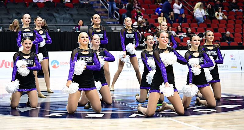 The Nodaway Valley dance team performs their routine at the state dance meet at Wells Fargo Arena.