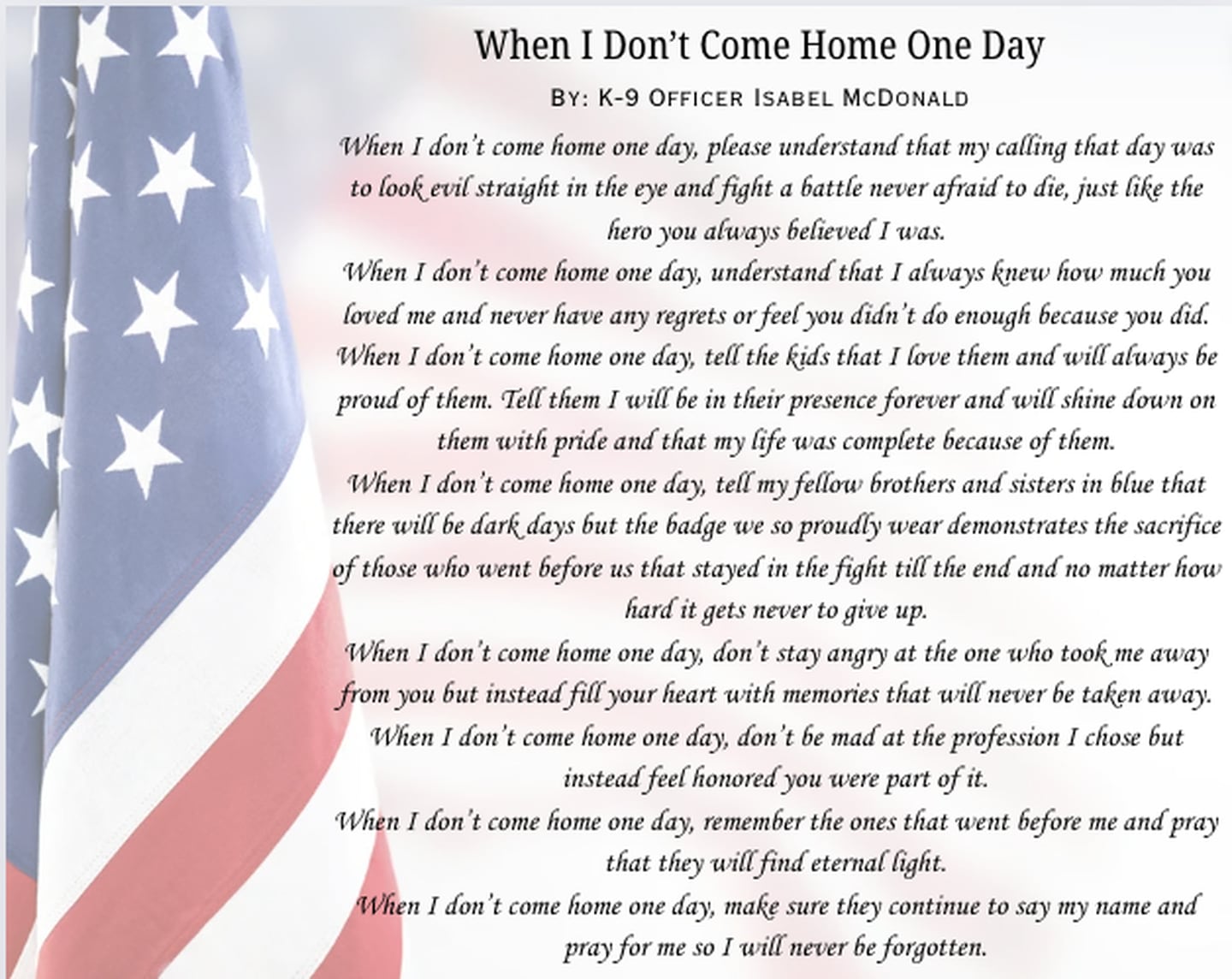 "When I Don't Come Home One Day," a poem by K-9 Officer Isabel McDonald