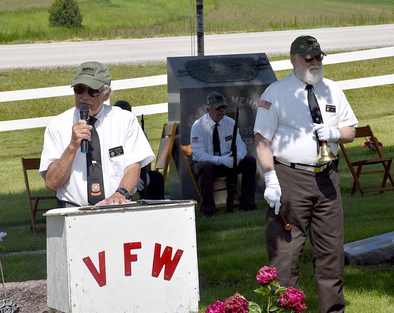 Creston VFW members Gary O'Daniels, left, and Tom Hawks during the Creston Memorial Day Service Monday at Graceland Cemetery.