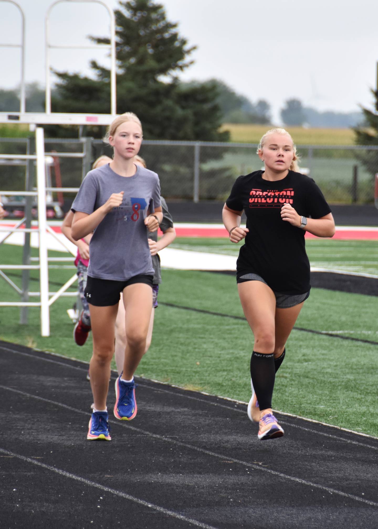 Returning sophomore Reese Strunk, left, and junior newcomer, Maylee Riley, finished first and second in the team’s time trial.