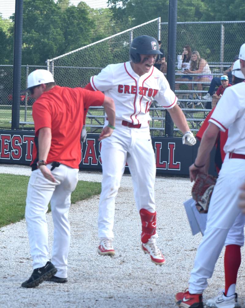 Sam Henry celebrates after hitting a home run in the second inning.