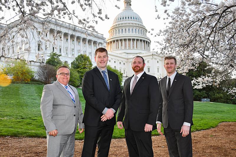 Pictured from left, Brian Jones of Greenfield, Tyler Woodward of Hamburg, Heath Blomquist of Guthrie Center and Gabe Ferry of Kirkman on a recent trip with Iowa's lawmakers regarding policy relating to family farmers to Washington D.C.